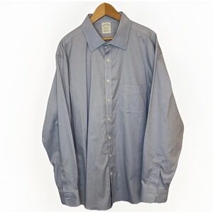 Brooks Brother 1818 Milano Non-Iron Stretch Supima Cotton Dress Shirt 17 34 Blue